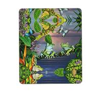 Tappetino per mouse da gioco con molte rane che cantano sui rami con farfalle estive sul lago dell'acqua grande con bordi cuciti, base in gomma naturale antiscivolo resistente