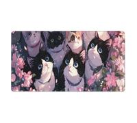 Tappetino per mouse da gioco con motivo a gatto e fiori kawaii, base in gomma antiscivolo XL con bordi cuciti, tappetino per mouse impermeabile e lavabile per scrivania, casa, ufficio, giochi, 16x29,5