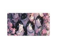 Tappetino per mouse da gioco con motivo a gatto kawaii e fiori, base in gomma antiscivolo XXL con bordi cuciti, tappetino per mouse impermeabile e lavabile per scrivania, casa, ufficio, giochi, 29,5"x
