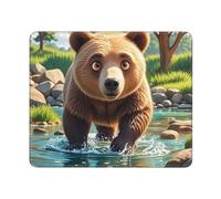 Tappetino per mouse da gioco con orsetto che attraversa il fiume cartone animato, 25,4 x 30,5 cm, grazioso tappetino per mouse con bordi cuciti, antiscivolo, impermeabile, piccolo tappetino per mouse