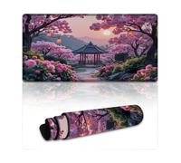 Tappetino per mouse da gioco con paesaggio di giardino di ciliegi in fiore orientale, 24 x 12 pollici, grande tappetino da scrivania, tappetino per tastiera con base antiscivolo, accessori da scriva