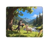 Tappetino per mouse da gioco con pecora e lupo, base in gomma antiscivolo, quadrato, per computer da ufficio, 25,4 x 30,5 cm