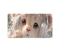 Tappetino per mouse da gioco con simpatico cucciolo di leone e cuffie, base in gomma antiscivolo, 2XL, con bordi cuciti, tappetino per mouse impermeabile e lavabile per scrivania, casa, ufficio, gioch