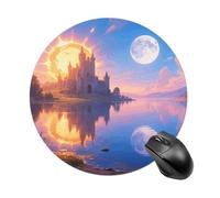 Tappetino per mouse da gioco con sole e luna, grazioso tappetino per mouse rotondo da donna, con base in gomma antiscivolo, lavabile, per computer portatile, casa, ufficio, scrivania, 19 x 20 cm