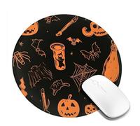 Tappetino per mouse da gioco con stampa di elementi di Halloween, tappetino per mouse rotondo con base in gomma antiscivolo con bordi cuciti resistenti per computer, laptop, ufficio, decorazione 1