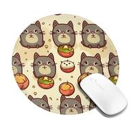 Tappetino per mouse da gioco con stampa di gatto avido, rotondo, base in gomma antiscivolo, con bordi cuciti resistenti, per computer, laptop, ufficio, decorazione 1