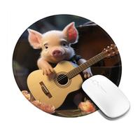 Tappetino per mouse da gioco con stampa di maialino che suona la chitarra, tappetino per mouse rotondo con base in gomma antiscivolo, con bordi cuciti resistenti, per computer, laptop, ufficio,