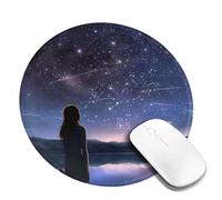 Tappetino per mouse da gioco con stampa di ragazza che guarda le stelle, tappetino per mouse rotondo con base in gomma antiscivolo con bordi cuciti resistenti per computer, laptop, ufficio,