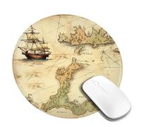 Tappetino per mouse da gioco con stampa vecchia mappa del tesoro, tappetino per mouse rotondo con base in gomma antiscivolo con bordi cuciti resistenti, per computer, laptop, ufficio, decorazione 1