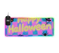 Tappetino per mouse da gioco con zucca fantasma blu-viola con filo di ricarica incandescente grande tappetino per mouse da gioco 89,9 x 40 cm tappetino per mouse grande