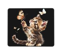 Tappetino per Mouse da Gioco Cute Cat Butterfly Rectangle Bordi Cuciti Tappetino per Mouse Gaming Confortevole Desk Mat per Laptop Computer Pc 10X12In