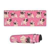 Tappetino per Mouse da Gioco Cute Funny Pug with Bow Tappetino per Il Mouse Antiscivolo Base Antiscivolo in Gomma Mousepad Forma Rettangolare, per Computer, Ufficio, Scrivania, 80x30cm