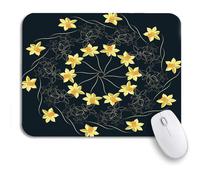 Tappetino per Mouse da Gioco Daffodil Flower Medallion Pattern Mandala Silk Kerchief Made Sottomano Lavabile Portatile Mousepad Forma Rettangolare, per Casa, Ufficio, 25 x 30cm
