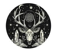 Tappetino per Mouse da Gioco Deer Skull Sacred Geometry Moon Flower Black Tappetini Mouse Portatile Impermeabile Mousepad, per Computer, Laptop, Casa, 20cm