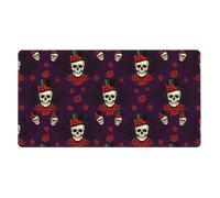 Tappetino per mouse da gioco di grandi dimensioni, tappetino per mouse per tastiera e computer compatibile con il Giorno dei Morti, rose rosse, cappello magico, teschi di zucchero messicani, base in g