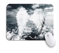 Tappetino per Mouse da Gioco Double Exposure of White Angel Whings And Dramatic Cloudy Tappetino Mouse Gaming Impermeabile Confortevole Tappetino Mouse Pad, per Ufficio, Scrivania, 25 x 30cm