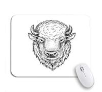 Tappetino Per Mouse Da Gioco Drawn Head Of Buffalo Face Bison Cow Sketch Ink Mousepad Forma Rettangolare Base Antiscivolo In Gomma Confortevole Tappetino Mouse Pad, Per Ufficio, Gioco, 25 x 30cm