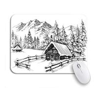 Tappetino Per Mouse Da Gioco Drawn Winter Cabin In The Mountains Hand Scene Cold Tappetino Mouse Pad Antipolvere Facile Da Pulire Tappetino Mouse, Per Casa, Ufficio, 25 x 30cm