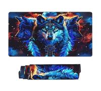 Tappetino per mouse da gioco Dreamy Wolf Moon Extended 30 x 16, grande tappetino da scrivania per tastiera e mouse, tappetino da scrivania impermeabile per ufficio, base in gomma antiscivolo, bordi c