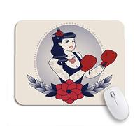Tappetino Per Mouse Da Gioco Emblem Of Pinup Boxing Girl Flowers Tattoos And Gloves Mousepad Forma Rettangolare Antipolvere Personalizzato Tappetino Mouse Pad, Per Gioco, Scrivania, 25 x 30cm