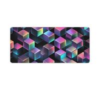 Tappetino per mouse da gioco esteso con motivo a reticolo 3D vibrante (16x36 pollici) - Tappetino da scrivania XXL con bordi cuciti resistenti per tastiera e mouse - Base in gomma antiscivolo e resi