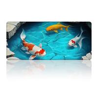 Tappetino per mouse da gioco esteso con pesci koi, 40 x 90 cm | Design zen con pesci koi blu, panno liscio, gomma antiscivolo, bordi cuciti, ideale per giochi e ufficio.