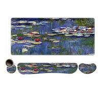 Tappetino per mouse da gioco esteso con poggiapolsi in memory foam, base antiscivolo, bordi cuciti - Compatibile con Monet Water Lilies