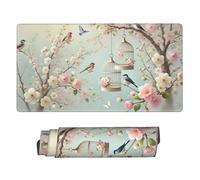 Tappetino per mouse da gioco esteso con rami di ciliegio decorati con una gabbia per uccelli, 30 x 16 cm, grande tappetino da scrivania per tastiera e mouse, tappetino da scrivania impermeabile per u