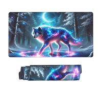 Tappetino per mouse da gioco esteso Glowing Lightning Wolf 30 x 16, grande tappetino da scrivania per tastiera e mouse, tappetino da scrivania impermeabile per ufficio, base in gomma antiscivolo, bor