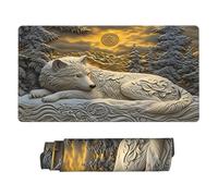 Tappetino per mouse da gioco esteso White Wolf 30 x 16, grande tappetino da scrivania per tastiera e mouse, tappetino da scrivania impermeabile per ufficio, base in gomma antiscivolo, bordi cuciti