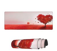 Tappetino per Mouse da Gioco Fall Red Heart Tree Love Tappetino Mouse Base Antiscivolo in Gomma Sottomano, per Gaming Mouse, Ufficio, Laptop, 80x30cm