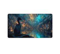 Tappetino per mouse da gioco Fantasy Dragon City Night con base in gomma antiscivolo 2XL con bordi cuciti, tappetino per mouse impermeabile e lavabile per scrivania, casa, ufficio, giochi 29,5"x16"
