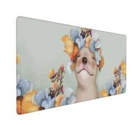 Tappetino per mouse da gioco Flowers and Dog Design (1000x500mm) | Bordi cuciti e superficie facile da pulire per l'uso domestico e in ufficio