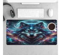 Tappetino per mouse da gioco Galaxy Wolf di grandi dimensioni, 12x24 pollici, tappetino da scrivania esteso con base in gomma antiscivolo, tastiera e mouse per computer impermeabili, per giocatori in