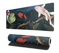Tappetino per mouse da gioco giapponese XL - grande tappetino per mouse esteso con bordi cuciti 3 mm di spessore, base in gomma antiscivolo, 80 x 30 cm - Koi Fish Art