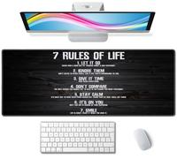 Tappetino per mouse da gioco, grande base in gomma antiscivolo, tappetino per mouse per tastiera, tappetino da scrivania con bordi cuciti, 80 x 30 cm, 7 regole della vita citazioni motivazionali