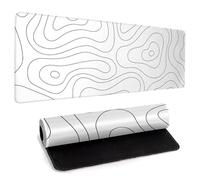 Tappetino per mouse da gioco, grande, bianco, con mappa topografica, tappetino per tastiera grande, 80 x 30 cm, tappetino per mouse per computer con bordo cucito, base in gomma antiscivolo