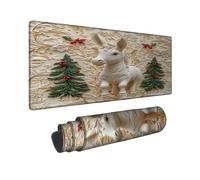 Tappetino per mouse da gioco grande, colore bianco invernale, elegante design 3D con renne e pini, bordo cucito, in gomma, antiscivolo, lavabile, per casa e ufficio, 30,5 x 81 cm