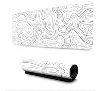 Tappetino per mouse da gioco grande con bordi cuciti - Tappetino da scrivania con topografia minimalista, esteso con base antiscivolo, tappetino da scrivania bianco fresco per tastiera e puntatore