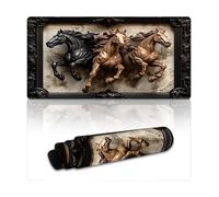 Tappetino per mouse da gioco grande con cavalli che corrono in una splendida cornice, 24"x12" - Tappetino da scrivania XXL per tastiera e mouse - Base in gomma antiscivolo e bordi cuciti resistenti