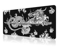 Tappetino per Mouse da Gioco Grande Con Drago Giapponese - Nero, Base Antiscivolo per Scrivania, 80 x 30 cm