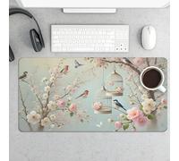 Tappetino per mouse da gioco grande con rami di ciliegio decorati con una gabbia per uccelli, 12x24 pollici, tappetino da scrivania esteso con base in gomma antiscivolo, tappetino per mouse e tastier