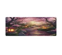 Tappetino per mouse da gioco grande e esteso Cherry Blossoms 31,5"x12" - Tappetino da scrivania XXL per tastiera e mouse - Base in gomma antiscivolo e bordi cuciti resistenti