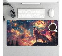 Tappetino per mouse da gioco grande Howling Wolf & Moon Galaxy 12x24 pollici, tappetino da scrivania esteso con base in gomma antiscivolo, tastiera e tappetino per mouse per computer impermeabili, pe