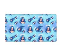 Tappetino per mouse da gioco grande per tastiera con base in gomma antiscivolo per casa e ufficio compatibile con la dea delle donne con capelli blu Aura cosmica, 16x29,5 pollici