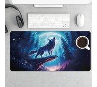Tappetino per mouse da gioco grande Wolf and Moonlight 12x24 pollici, tappetino da scrivania esteso con base in gomma antiscivolo, tastiera e mouse per computer impermeabili, per giocatori in ufficio
