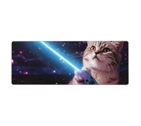 Tappetino per mouse da gioco, grande, XL, 80 x 30 cm, motivo gatto laser spaziale, simpatico tappetino da scrivania per tastiera e mouse, lavabile, con base antiscivolo, impermeabile, per gamer
