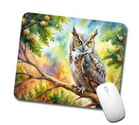 Tappetino per Mouse da Gioco Great Horned Owl in Tree Watercolor Soffice Tappetino Scrivania Durevole Accessori Gaming per Gaming Computer Sensori da Gioco 10X12In