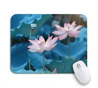 Tappetino Per Mouse Da Gioco Green Aquatic Lotus Flower Plants In Pond Pink Bean Mousepad Forma Rettangolare Antipolvere Portatile Tappetino Mouse, Per Ufficio, Gioco, 25 x 30cm