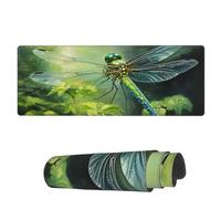 Tappetino per Mouse da Gioco Green Dragonfly On Leaves Tappetino Mouse Gaming Base Antiscivolo in Gomma Mousepad Forma Rettangolare, per Gaming Mouse, Casa, Ufficio, 80x30cm